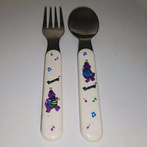 Vintage 90s Barney the Dinosaur baby spoon and fork set